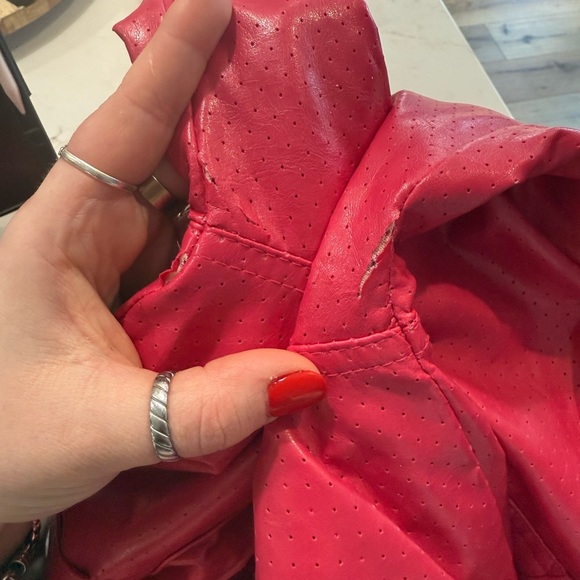 Paper Denim & Cloth Women’s Large Pink Faux Leather Bomber Jacket - Picture 9 of 10